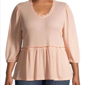 Como Blu Women's Pink/Peach V-Neck Ruffle Edge Peplum Top Sz XL